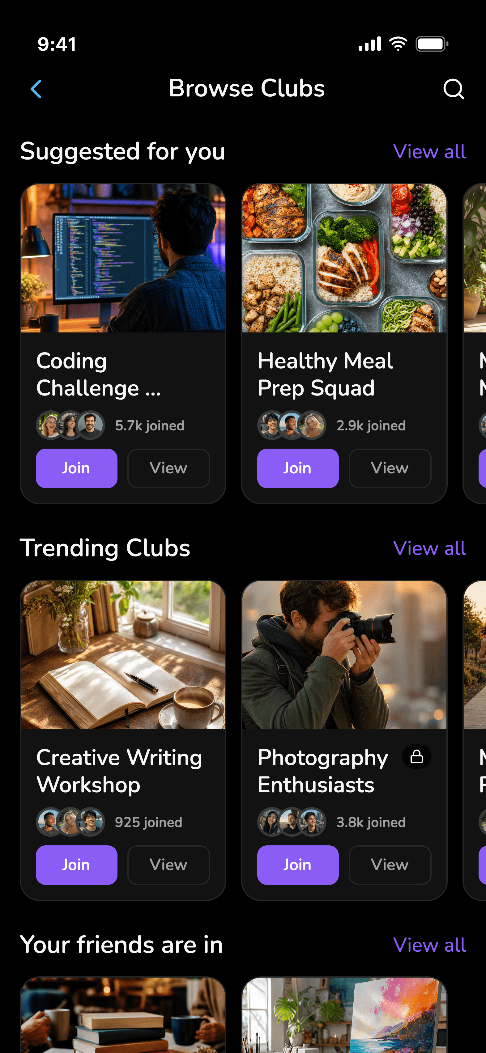 Browse clubs