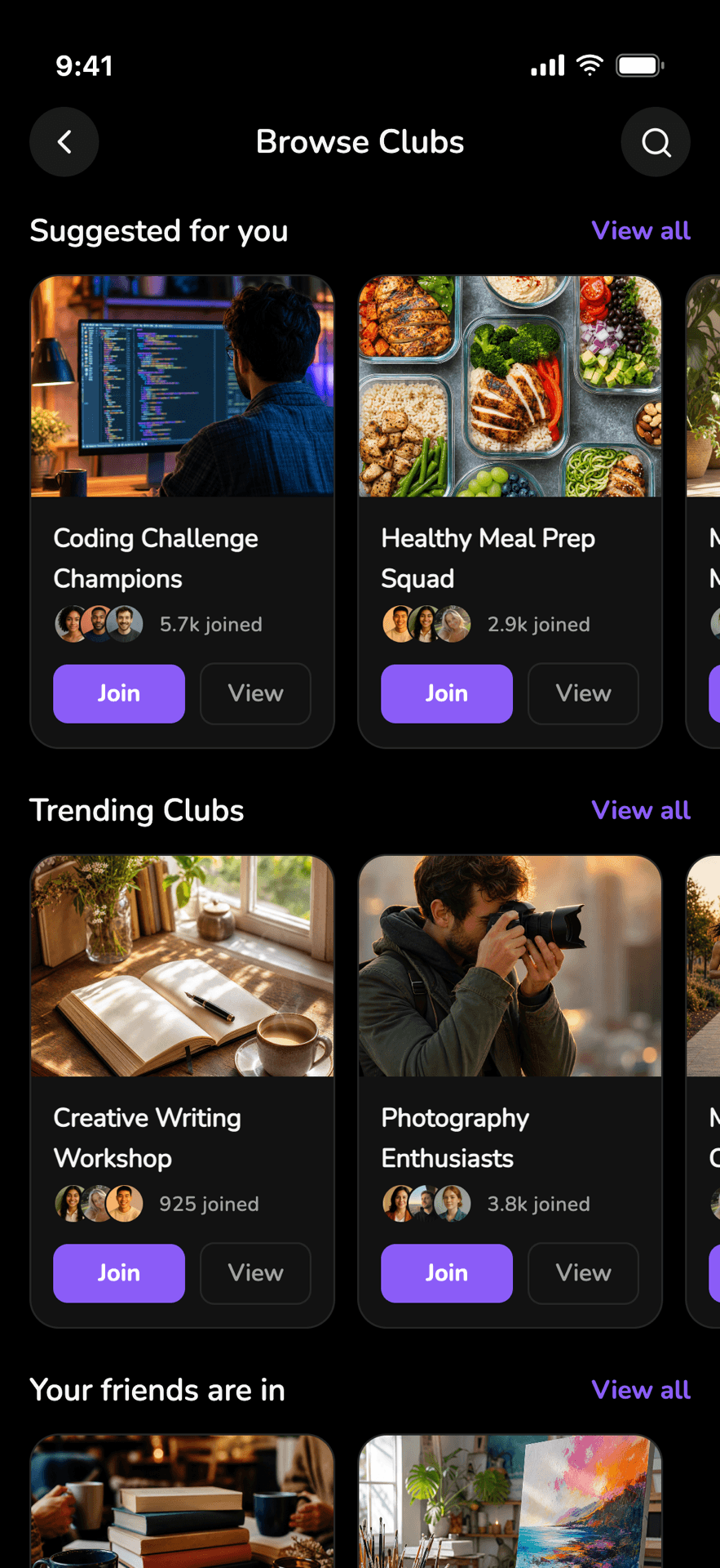 Browse clubs